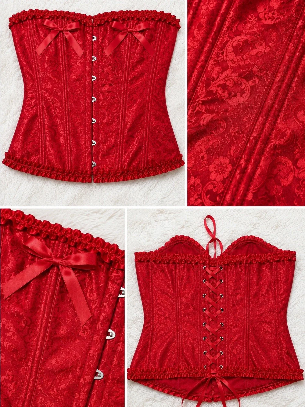 Red Satin Steel Boned Corset Bustier Top | Lace-Up Back | XL/2X